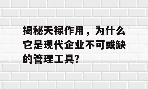 揭秘天禄作用，为什么它是现代企业不可或缺的管理工具？