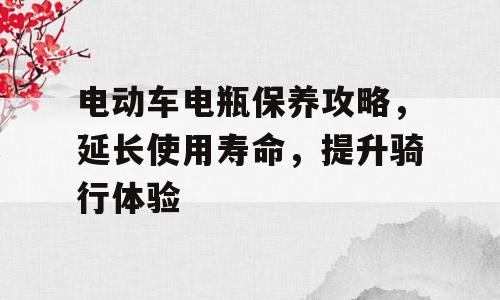 电动车电瓶保养攻略，延长使用寿命，提升骑行体验