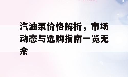 汽油泵价格解析，市场动态与选购指南一览无余