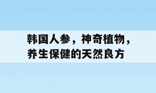 韩国人参，神奇植物，养生保健的天然良方