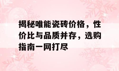 揭秘唯能瓷砖价格，性价比与品质并存，选购指南一网打尽