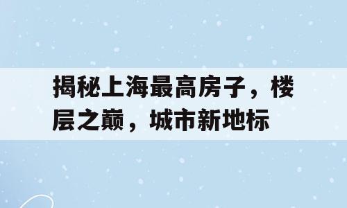 揭秘上海最高房子，楼层之巅，城市新地标