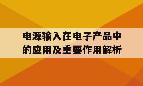 电源输入在电子产品中的应用及重要作用解析