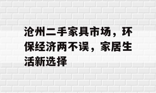 沧州二手家具市场，环保经济两不误，家居生活新选择
