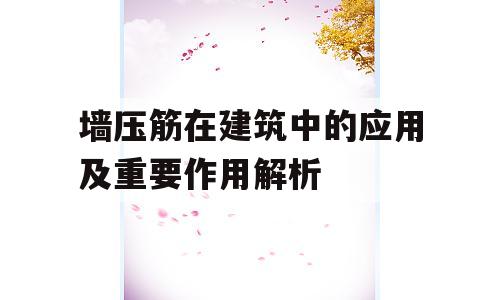 墙压筋在建筑中的应用及重要作用解析