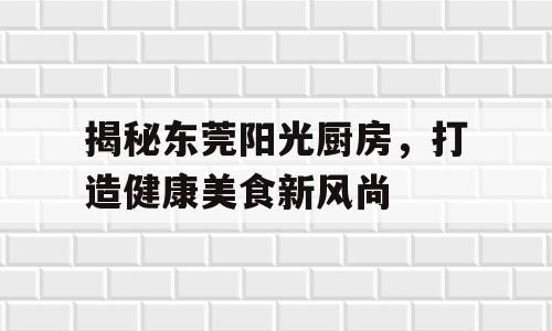 揭秘东莞阳光厨房，打造健康美食新风尚