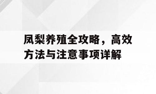 凤梨养殖全攻略，高效方法与注意事项详解