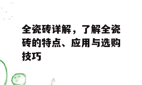 全瓷砖详解，了解全瓷砖的特点、应用与选购技巧