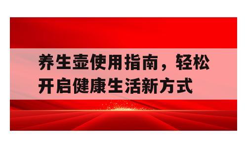 养生壶使用指南，轻松开启健康生活新方式