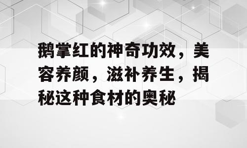 鹅掌红的神奇功效，美容养颜，滋补养生，揭秘这种食材的奥秘