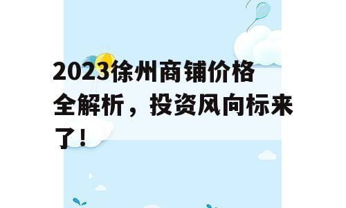 2023徐州商铺价格全解析，投资风向标来了！