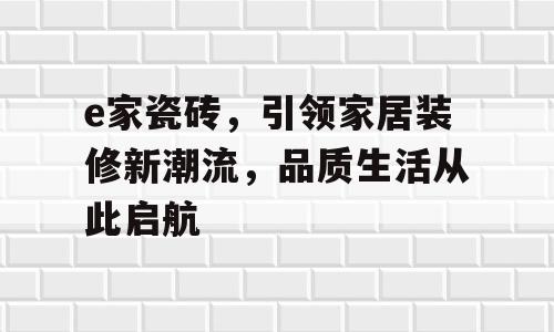 e家瓷砖，引领家居装修新潮流，品质生活从此启航