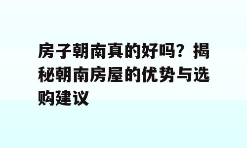 房子朝南真的好吗？揭秘朝南房屋的优势与选购建议