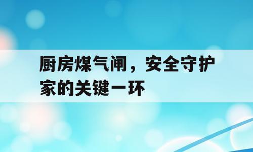 厨房煤气闸，安全守护家的关键一环