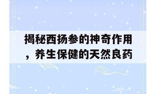 揭秘西扬参的神奇作用，养生保健的天然良药