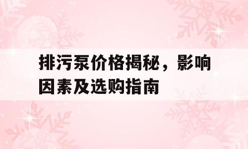 排污泵价格揭秘，影响因素及选购指南