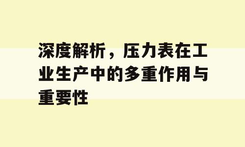深度解析，压力表在工业生产中的多重作用与重要性