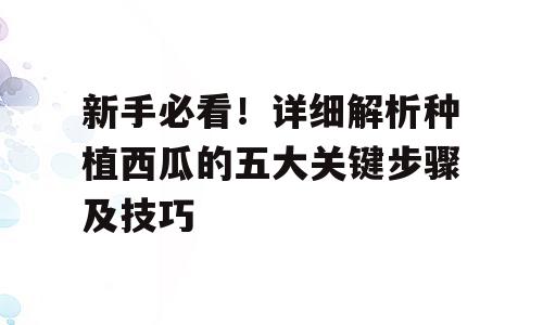新手必看！详细解析种植西瓜的五大关键步骤及技巧