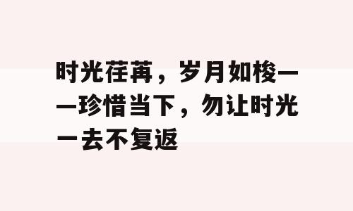 时光荏苒，岁月如梭——珍惜当下，勿让时光一去不复返