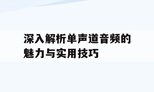 深入解析单声道音频的魅力与实用技巧