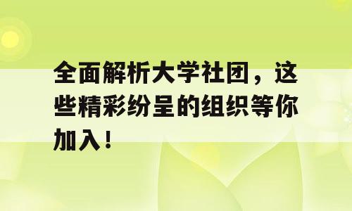 全面解析大学社团，这些精彩纷呈的组织等你加入！