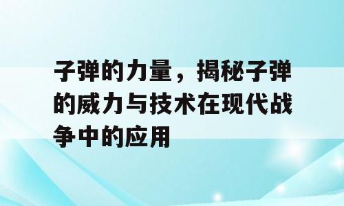 子弹的力量，揭秘子弹的威力与技术在现代战争中的应用