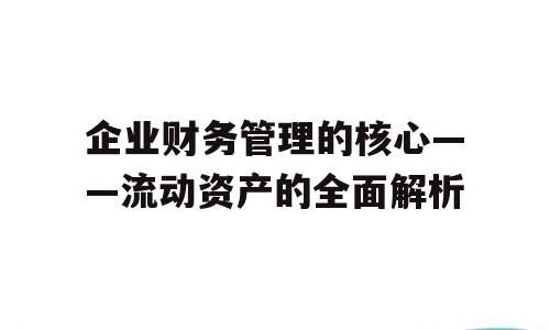 企业财务管理的核心——流动资产的全面解析
