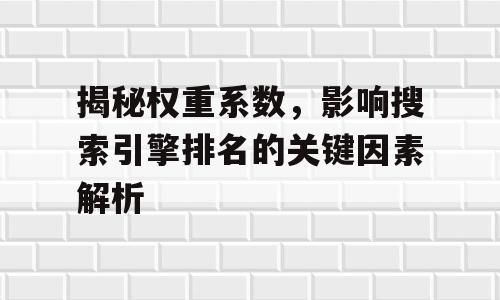 揭秘权重系数，影响搜索引擎排名的关键因素解析