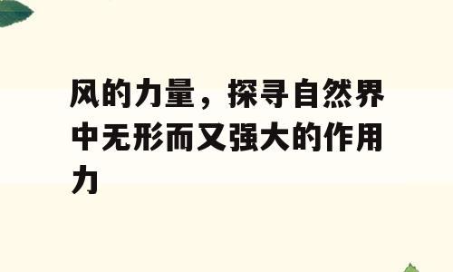 风的力量，探寻自然界中无形而又强大的作用力