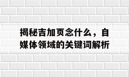 揭秘吉加页念什么，自媒体领域的关键词解析
