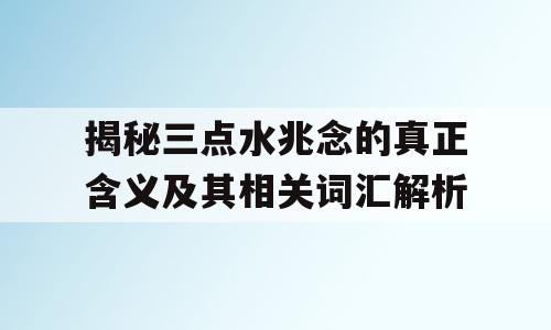 揭秘三点水兆念的真正含义及其相关词汇解析