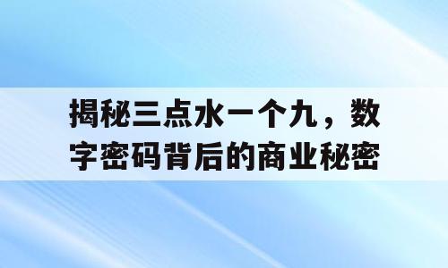 揭秘三点水一个九，数字密码背后的商业秘密