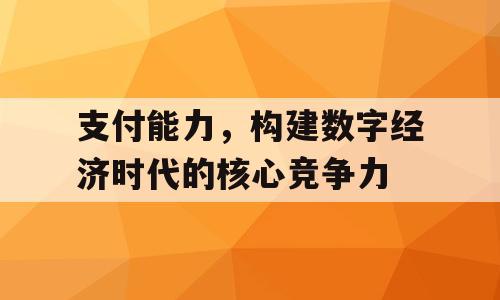 支付能力，构建数字经济时代的核心竞争力