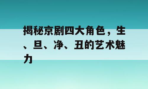 揭秘京剧四大角色，生、旦、净、丑的艺术魅力