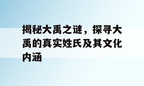 揭秘大禹之谜，探寻大禹的真实姓氏及其文化内涵