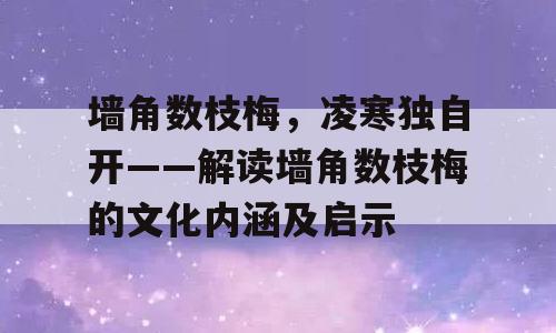 墙角数枝梅，凌寒独自开——解读墙角数枝梅的文化内涵及启示