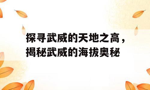探寻武威的天地之高，揭秘武威的海拔奥秘