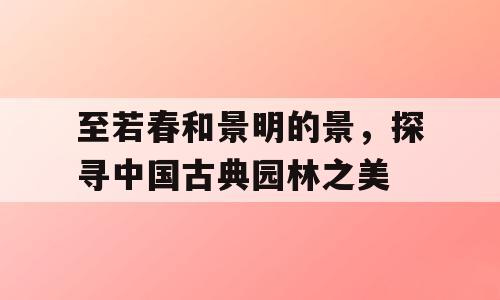 至若春和景明的景，探寻中国古典园林之美