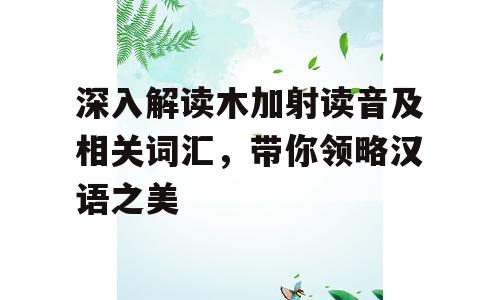 深入解读木加射读音及相关词汇，带你领略汉语之美