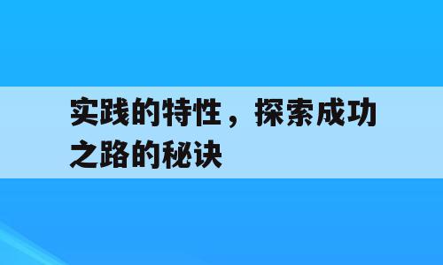 实践的特性，探索成功之路的秘诀
