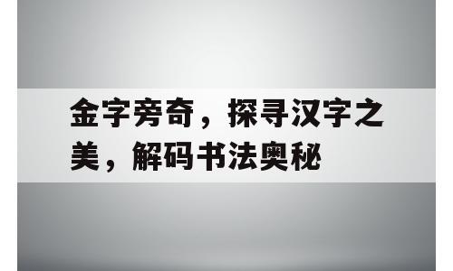 金字旁奇，探寻汉字之美，解码书法奥秘