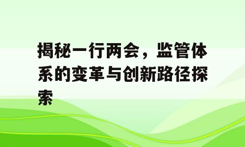 揭秘一行两会，监管体系的变革与创新路径探索