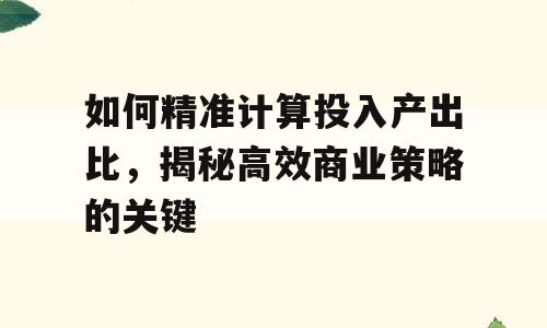 如何精准计算投入产出比，揭秘高效商业策略的关键