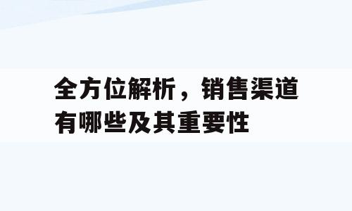 全方位解析，销售渠道有哪些及其重要性