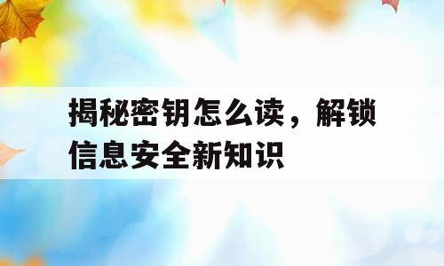 揭秘密钥怎么读，解锁信息安全新知识
