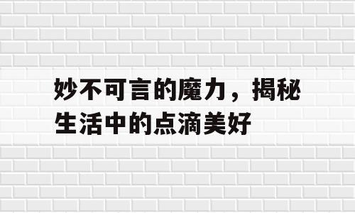 妙不可言的魔力，揭秘生活中的点滴美好