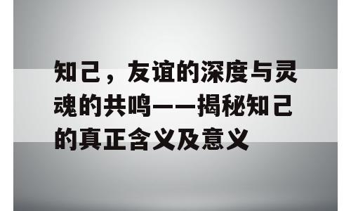 知己，友谊的深度与灵魂的共鸣——揭秘知己的真正含义及意义