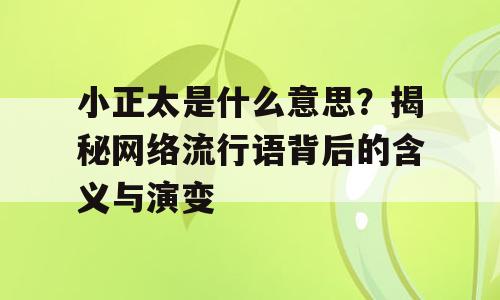 小正太是什么意思？揭秘网络流行语背后的含义与演变