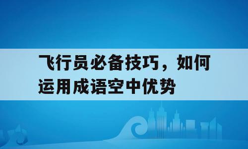 飞行员必备技巧，如何运用成语空中优势
