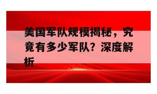 美国军队规模揭秘，究竟有多少军队？深度解析